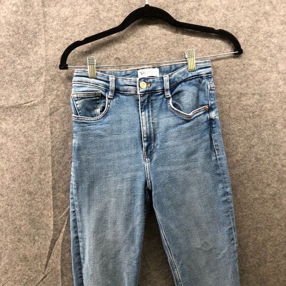 Zara High Rise Skinny Jeans Womens 4 Blue Stretch Light Wash - Picture 3 of 10